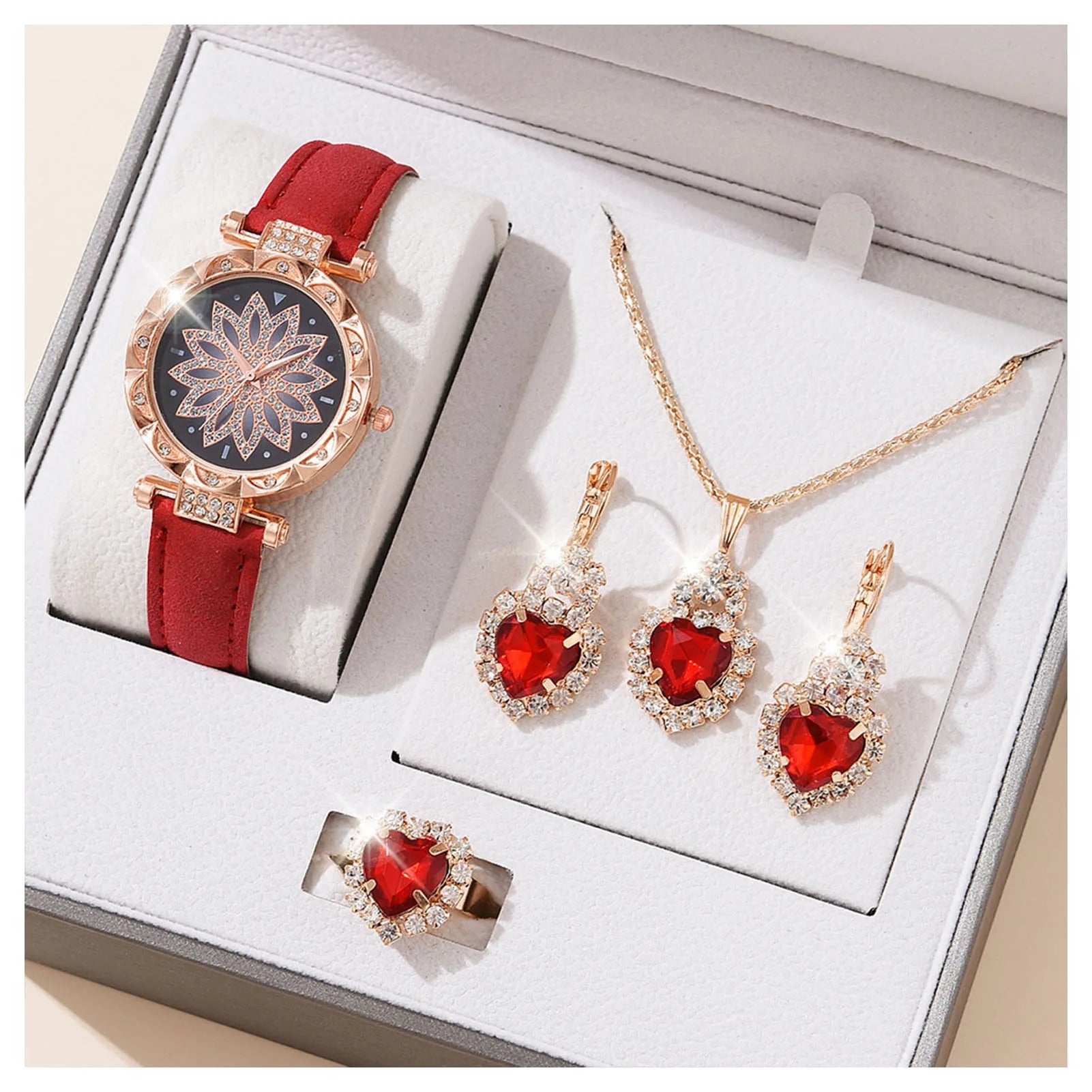 Luxury Women’s Jewelry & Watch Gift Set (4 Pcs)