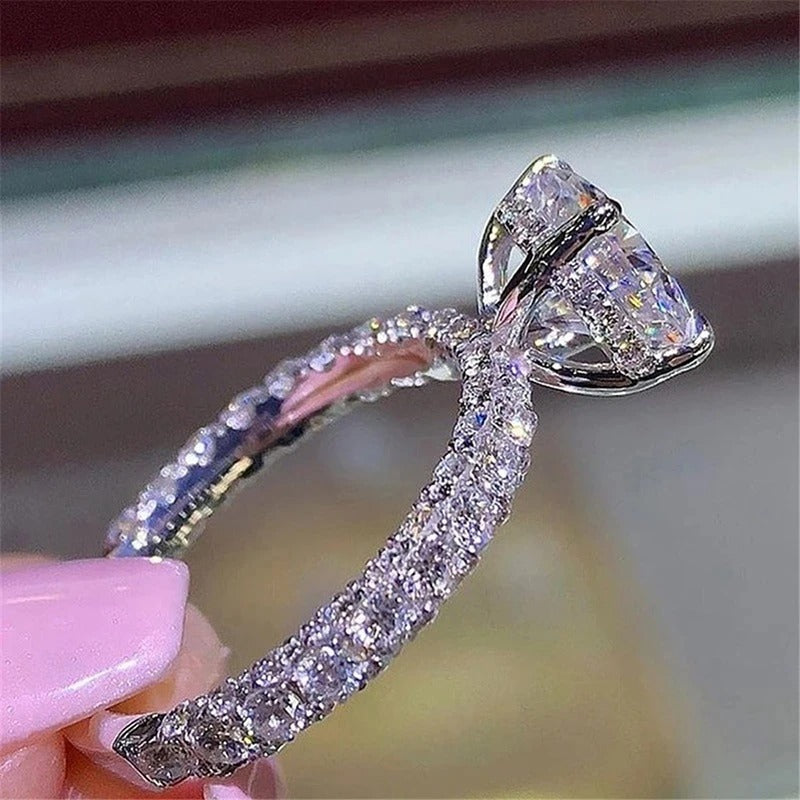 Elegant Silver Crystal Flower Ring for Women
