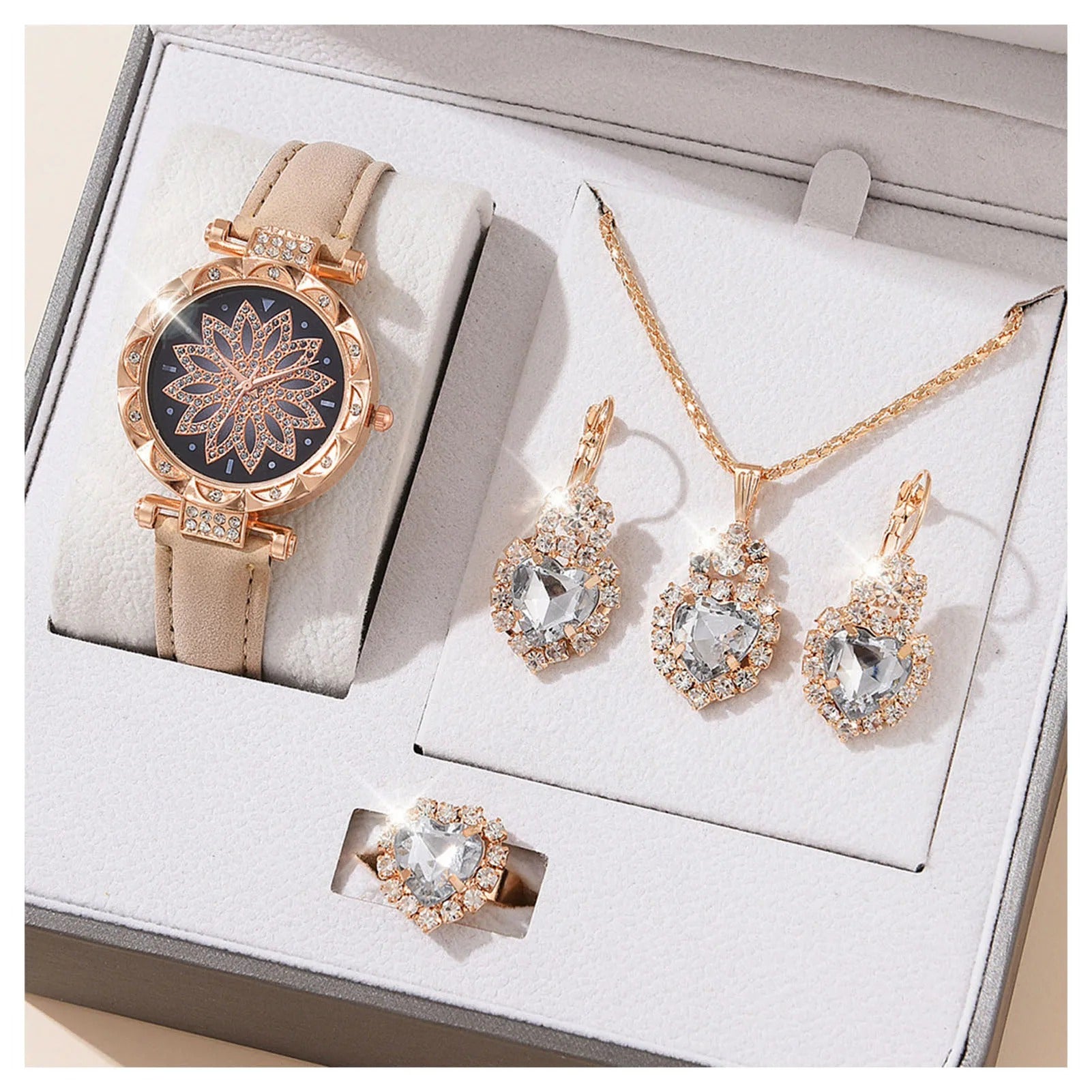 Luxury Women’s Jewelry & Watch Gift Set (4 Pcs)
